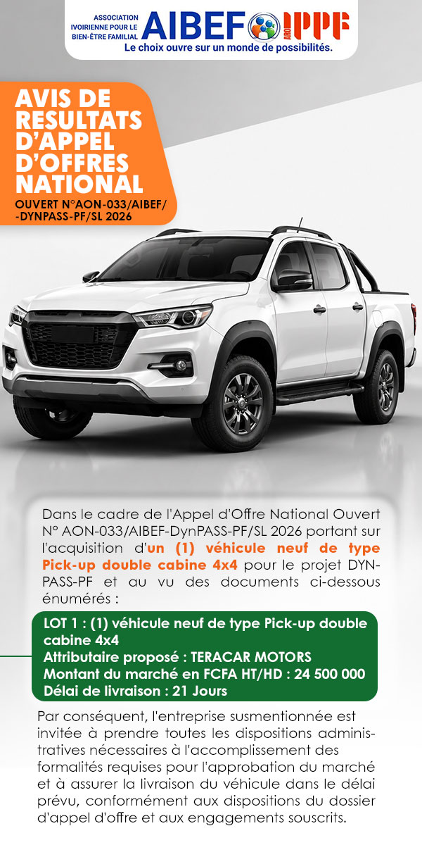 Avis de résultats véhicule 4x4